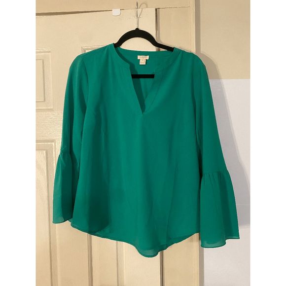 J.Crew Green Bell Sleeve Top Holiday ‘17, Size Medium - Picture 1 of 5